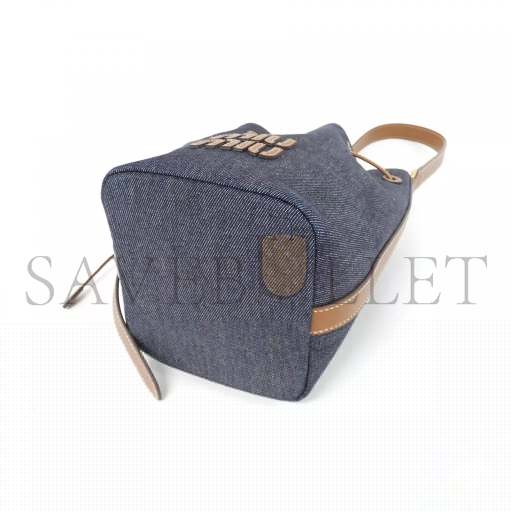 MIU MIU DENIM AND LEATHER LOGO BUCKET BAG 5BE089 (29*23*17cm)